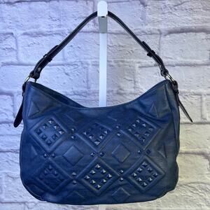 Latique Leather Shoulder Hobo Bag - Navy Blue